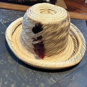 Natural Straw Fidoro style Hat with Red Feather